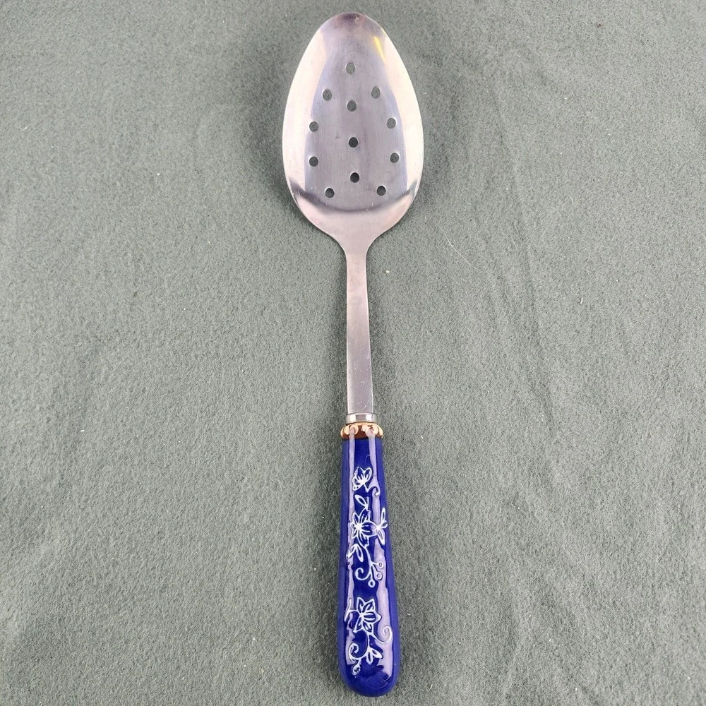 Temptations by Tara Floral Lace Ceramic Stainless Steel Slotted Spoon Utensil